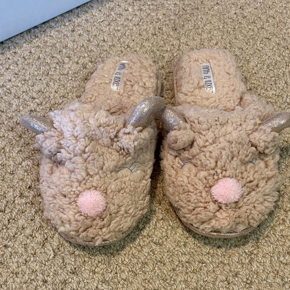 Fuzzy Animal Slippers with Pink Nose